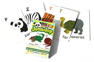 A pack of jumbalup with a few cards on display